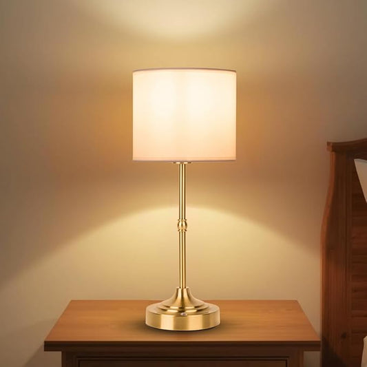 Rechargeable Table Lamp, Cordless Touch Lamps, Portable Desk Light with Stepless Dimmable Brightness & Fabric Shade for Nightstand Bedside Living Room (Gold, Straight) - Bloomnest