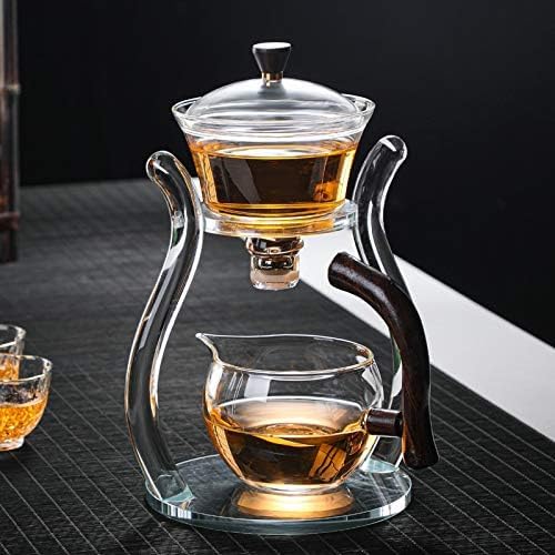 RORA Glass Teapot Set Semi Automatic Drip Rotating with Infuser Lazy Kungfu Tea pot Set (Glass) - Bloomnest