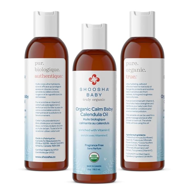 Shoosha Organic Calendula Oil Fragrance Free, for Babies, Real Calendula Oil, Calendula Massage Oil Moisturizer, Hypoallergenic, Gluten-Free, 100% Biodegradable - Bloomnest