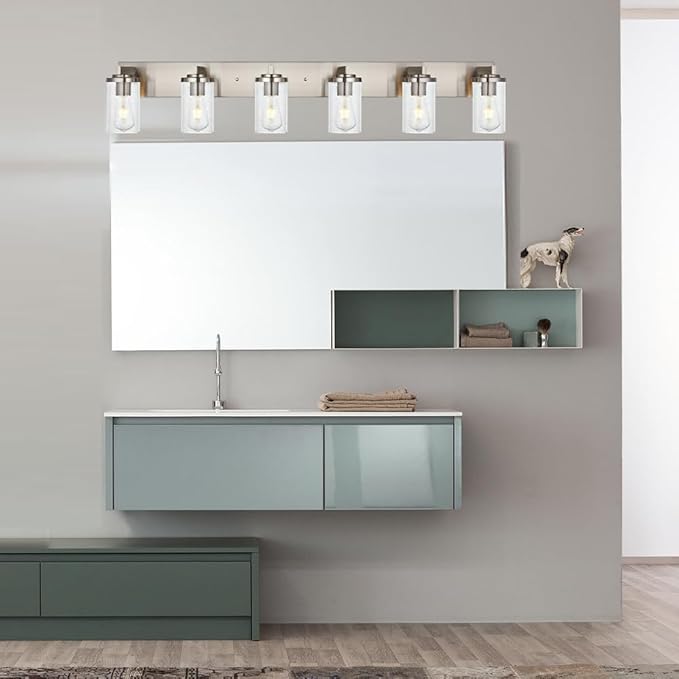BONLICHT Modern Bathroom Vanity Light Fixtures Brushed Nickel Finished 6-Light with Seeded Glass Bathroom Lighting Industrial Sconces Wall Mount Lamp for Living Room Dining Room Kitchen Entryway - Bloomnest