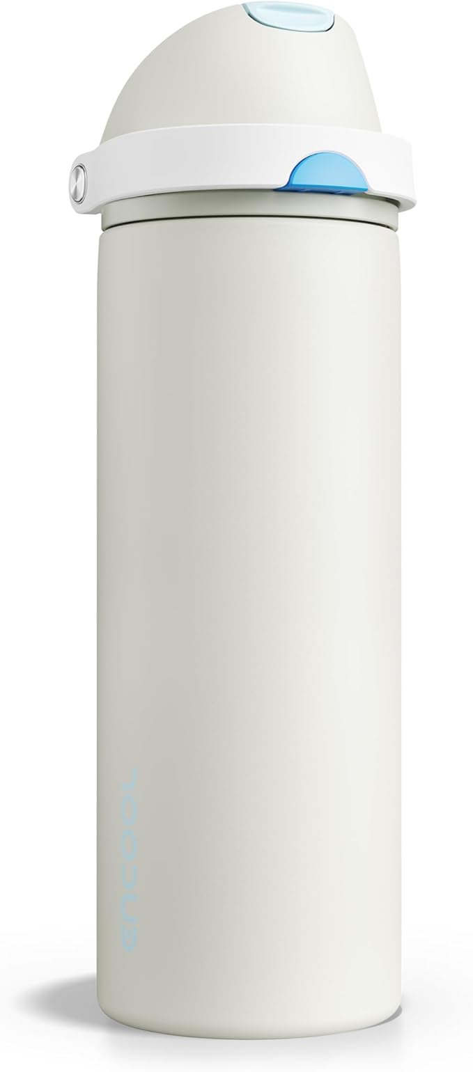 Insulated Water Bottle with Straw - Encool Stainless Steel Water Bottle with Push Button Lid, Leak-Proof & BPA-Free, Keeps Cold for 24 Hours for Sports, Travel, Gym (24 oz, Kangaroo Grey) ENCOOL