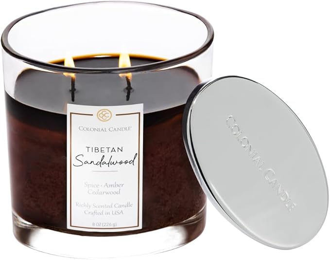 Colonial Candle Tibetan Sandalwood Scented Candle Jar, Highly Fragranced Candles for Home Scented, Mottled Wax Candle, 2 Wick, 8 oz - Made in The USA - Bloomnest
