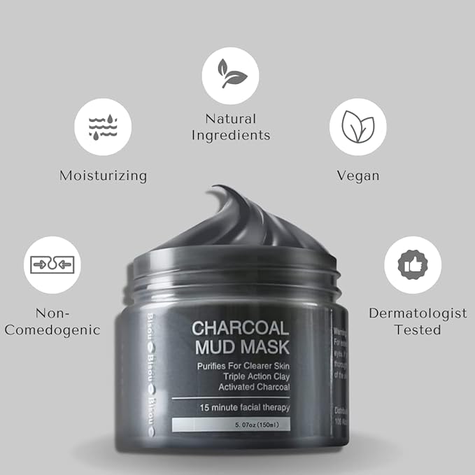 Clay, Dead Sea Mud & Charcoal Gel Face Mask Trio With Applicator, Deep cleansing Clay and Mask Applicator, Facial Therapy PH Balanced Hypo-allergenic - Bloomnest
