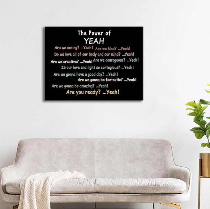 Inspirational Poster “The Power of Yeah” Motivational Wall Decor Positive Psychological Suggestion Q&A for Bedroom School Children's Room Psychotherapy Room Framed Ready to Hang [30" W X 40" H] - Bloomnest