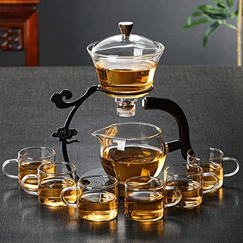 RORA Lazy Kungfu Glass Tea Set Semi Automatic Drip Rotating with Infuser Glass Teapot Set (6 cups) - Bloomnest