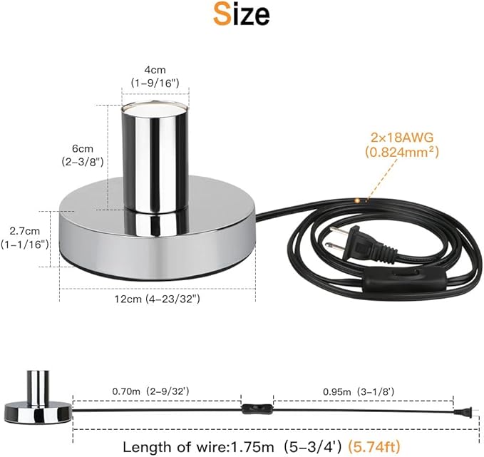 Helunsi Industrial Table Lamp Base, Silver E26 E27 Lamp Base Without Shade, Mini Short Desk Lamp Exposed Bulb Base, Simple Metal Edison Light Bulb Stand, with 5.8ft Cord Switch Plug Bulb Base Holder - Bloomnest