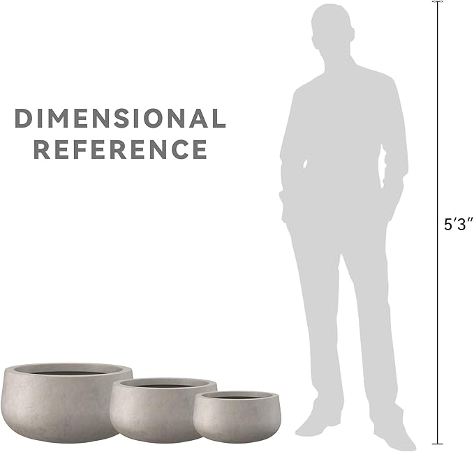 Kante 19.6",15.7",11.8" Dia Round Concrete Planters Set of 3, Outdoor Indoor Large Plant Pots with Drainage Hole, Modern Curvaceous Design, Weathered Concrete - Bloomnest