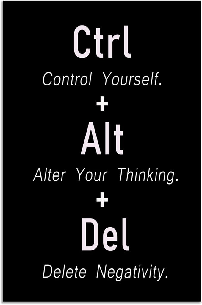 Motivational Wall Art CTRL ALT DEL Control Yourself Alter Your Thinking Delete Negativity Inspirational Wall Decor Positive Quotes For Workplace Office Home Bedroom Framed [12" W X 18" H] - Bloomnest