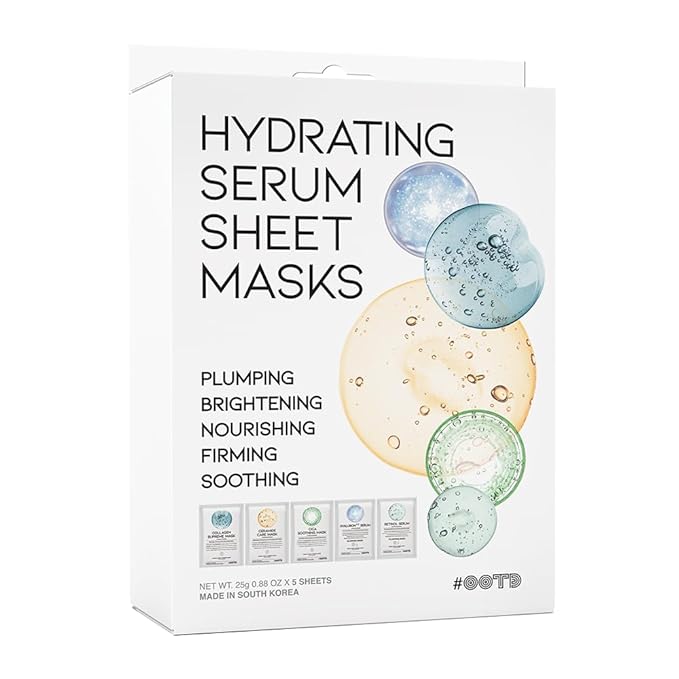 Hydrating Sheet Mask Starter Kit Variety Pack for Skin Care, Dry, Ance, Sensitive Skin, Korean Vegan Facial Sheet Mask for Men & Women, Collagen, Cica, Ceramide, Hyaluron, Retinol 5EA - Bloomnest