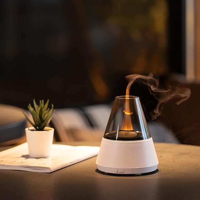 Ultrasonic Aroma Diffuser with Simulated Flame, 150ml, Timer and Auto-Off, LED Ambient Light (White) - Bloomnest