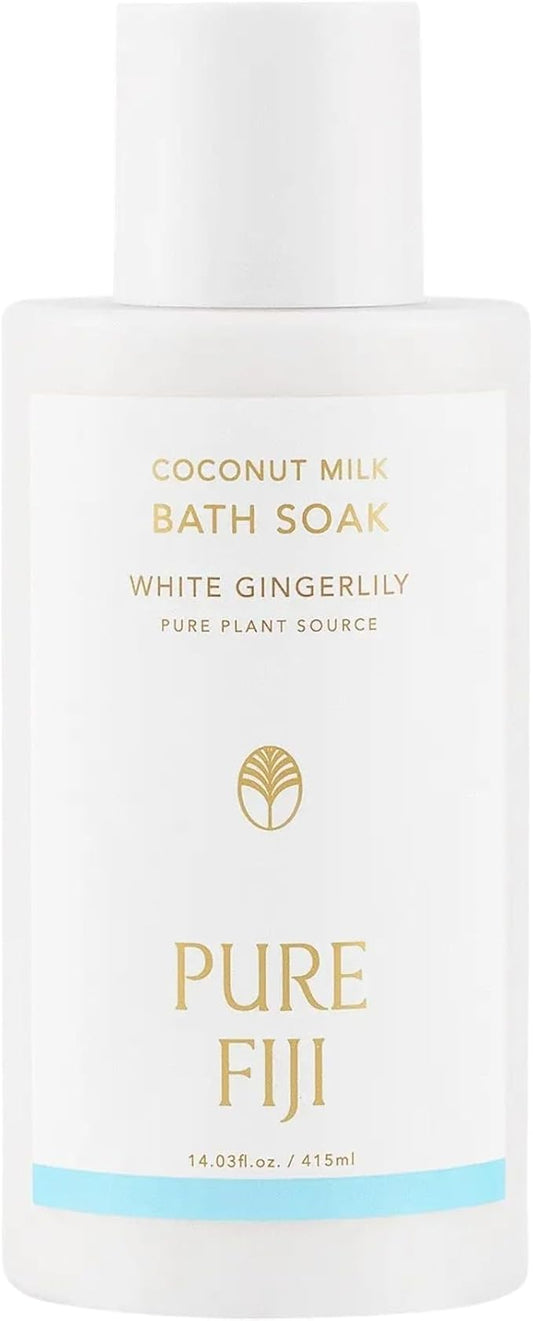 Pure Fiji Coconut Milk Bath Soak, White Gingerlily (14oz/415ml) - Bloomnest