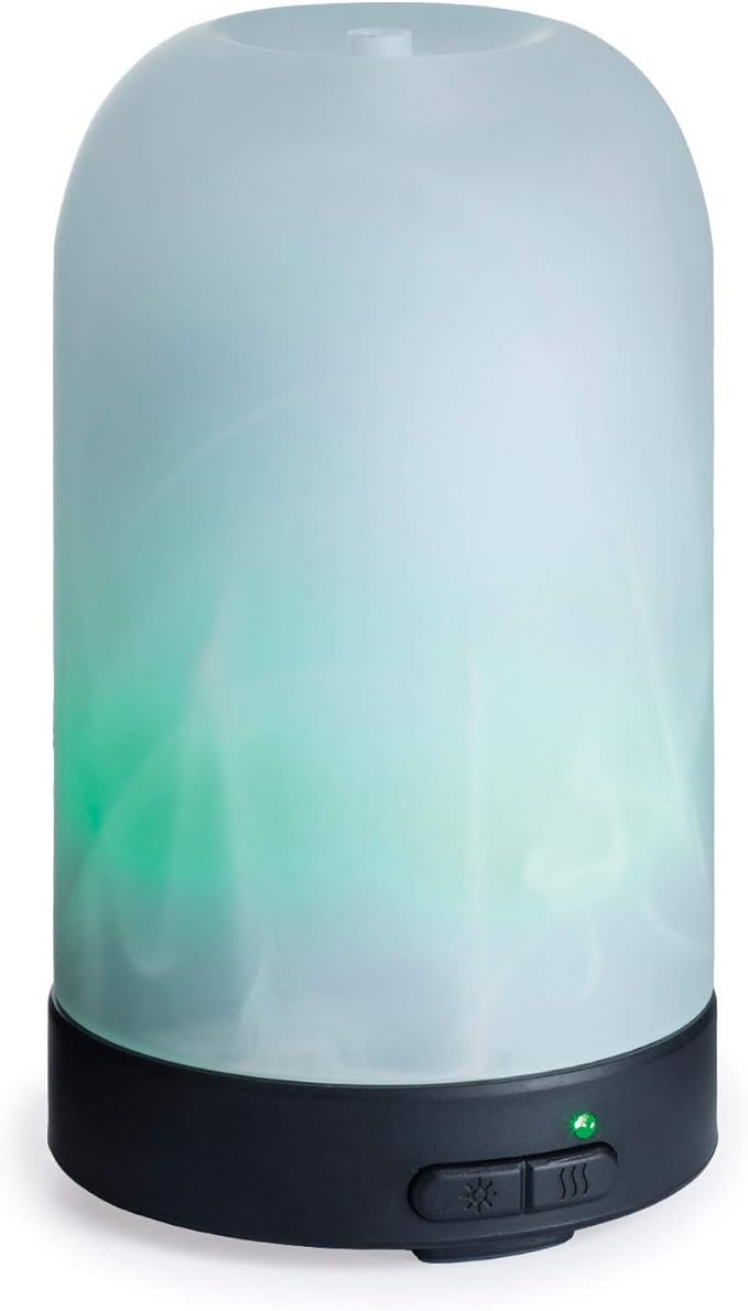 Airome Frosted Glass Medium Glass Essential Oil Diffuser|100 mL Humidifying Ultrasonic Aromatherapy Diffuser 8 Colorful LED Lights, Intermittent & Continual Mist, Auto Shut-Off, White Airom%C3%A9