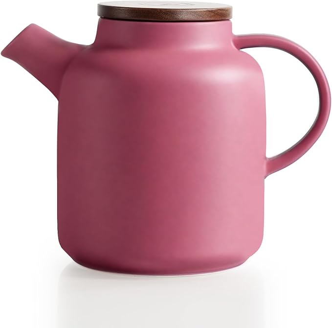 Yundu 1500ml / 50 oz Ceramic Teapot with Infuser & Wood Lid - Matte Purple, Loose Leaf Tea Pot with Removable Strainer, Large Capacity - Bloomnest