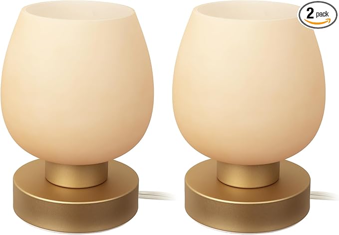 Touch Bedside Table Lamp Set of 2 - Small Modern Table Lamp for Bedroom Living Room Nightstand, 3-Way Dimable Desk lamp with Desert Titanium Color Glass Lamp Shade, 2700K LED Bulb, Simple Design - Bloomnest