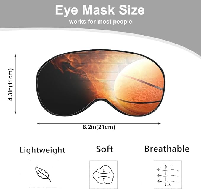 Fire Basketball Sleep Eye Mask Wall Funny Basketball Sports Silk Eye Mask Sleeping Soft Eye Shade Cover for Men Women Boy Girl Airplane Travel with Elastic Strap - Bloomnest