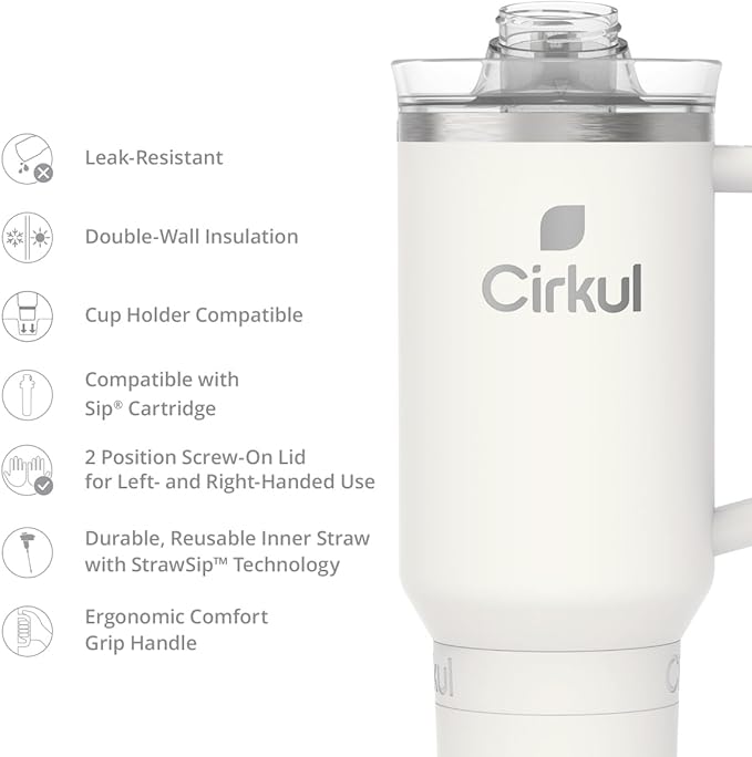 Cirkul 40oz. Pearl Stainless Steel Tumbler with Handle, All-Day StrawSip™, Double-Wall Insulated