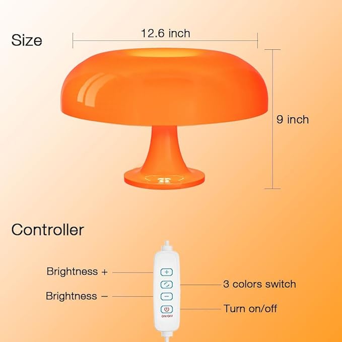 Retro Orange Mushroom Lamp for Bedroom Nightstand Mid Century Modern Table Lamp Decor Aesthetic Lighting Dimmable Mushroom Shaped Donut Bedside Lamp with 3 Lighting Modes, Minimalist Home Decor - Bloomnest