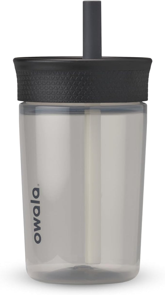 Owala Kids BPA-Free Plastic Tumbler with Spill Resistant Flexible Straw, Easy to Clean, Kids Water Bottle, Great for Travel, Dishwasher Safe, 15 Oz, Black and Gray (Skate Park) - Bloomnest