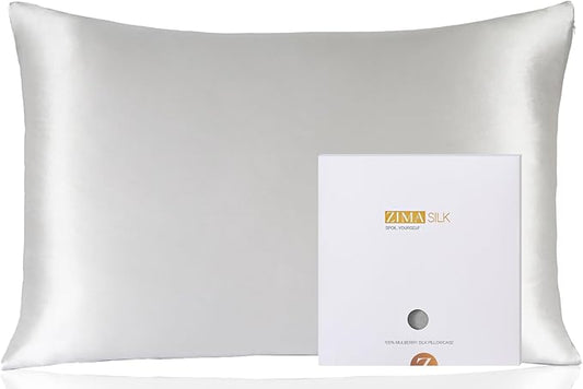 ZIMASILK 100% Pure Mulberry Silk Pillowcase for Hair and Skin Health,Soft and Smooth,Both Sides Premium Grade 6A Silk,600 Thread Count,with Hidden Zipper,1pc(Standard 20''x26'',Light Grey) - Bloomnest