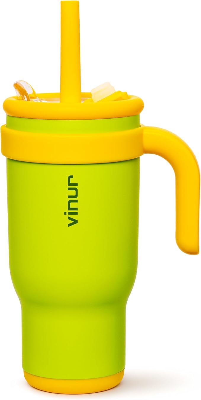 VINUR Insulated Tumbler with Handle 17 oz Stainless Steel Double Wall Vacuum Tumbler Travel Water Cup with Lid and Straw(Apple Green) - Bloomnest