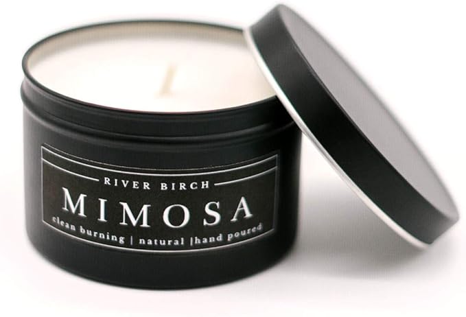 River Birch Candles Mimosa Scented Candle | Premium, All-Natural, Non-Toxic, Soy Candles | 8 oz. Black Matte Tin Travel Candle | Cozy Relaxing Gifts for Home - Bloomnest
