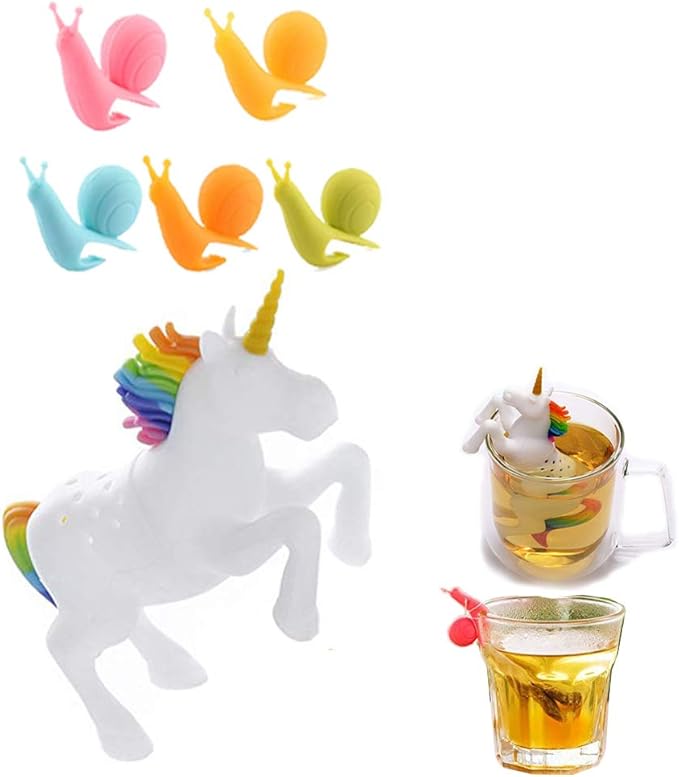 Cute Snail Shape Silicone Tea Bag Holder Tea Infuser Tea Filters Unicorn Tea Infusion Tea Strainer Steeper Shape Silicone Wine Cup Tag Tea Holders Suitable for Family Parties Office Supplies 6PCS