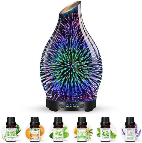 Essential Oil Diffuser & Essential Oils Set, Glass Aromatherapy Diffuser, 6 Oils Gift Pack (Lavender Tea Tree Lemongrass Sweet Orange Eucalyptus Peppermint) - Bloomnest