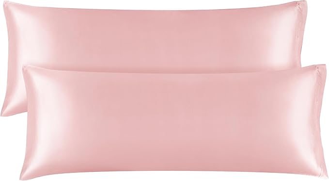 BEDELITE Satin Body Pillow Cover 2 Pack, Super Soft and Cooling Body Pillow Pillowcase for Hair and Skin, Breathable Silky Full Long Pillowcase Cover(20"x54", Pink) - Bloomnest
