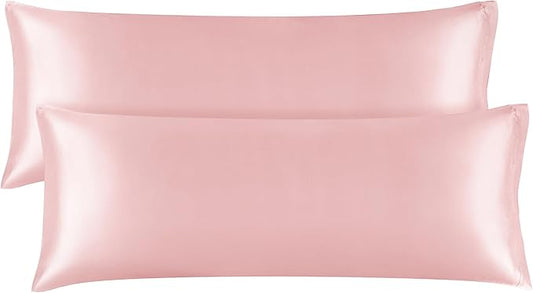 BEDELITE Satin Body Pillow Cover 2 Pack, Super Soft and Cooling Body Pillow Pillowcase for Hair and Skin, Breathable Silky Full Long Pillowcase Cover(20"x54", Pink) - Bloomnest