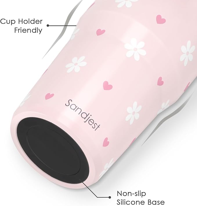 SANDJEST Daisy Stainless Steel Straw Lid Tumbler 30oz with Carry Handle for Women Girls, Insulated Travel Coffee Cup, Gift for Sports Outdoor Workout Christmas Birthday (Pink) - Bloomnest