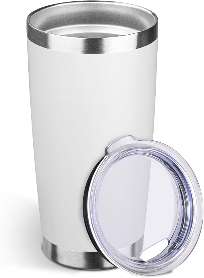 StarSpeed 20oz Tumbler Bulk with Lid, Stainless Steel Insulated Tumblers Double Wall Vacuum Insulated Travel Mug, Powder Coated Coffee Cups for Hot and Cold Drinks(White,1) - Bloomnest