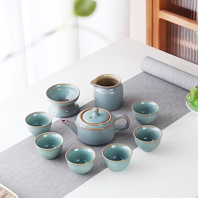 Chinese Tea Set, 10-Piece Ceramic Set with Teapot and Cups, Gongfu Tea Set,Tea Gift Sets,Outdoor and Office (purple and green) - Bloomnest