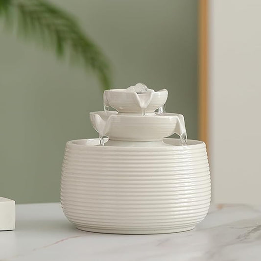 Outdoor and Indoor Water Feature Fountain Waterfall Tabletop Desktop mini Ceramic Garden Fountain (White A170) - Bloomnest