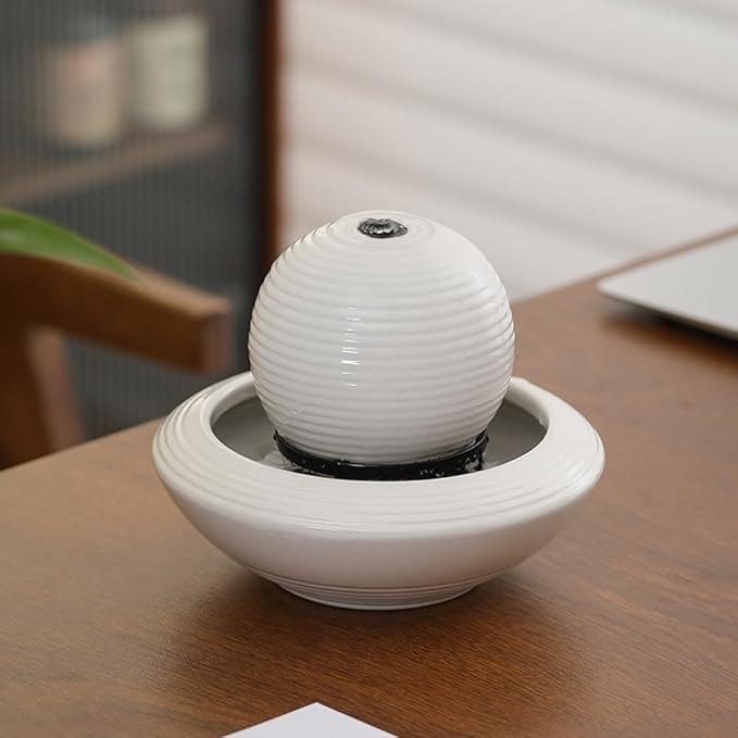Ceramic Tabletop Fountain Water Feature for Indoor and Home Decoration Table Desk Office Patio(White A156) - Bloomnest