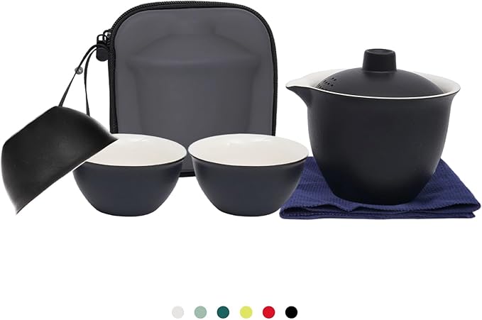 Porcelain Chinese Gongfu Tea Sets for Adults Portable Kungfu Teapot and Cup Set Small Ceramic Tea Party Set Travel Teaset with Lid for Home Gifting Outdoor and Office (Black) - Bloomnest