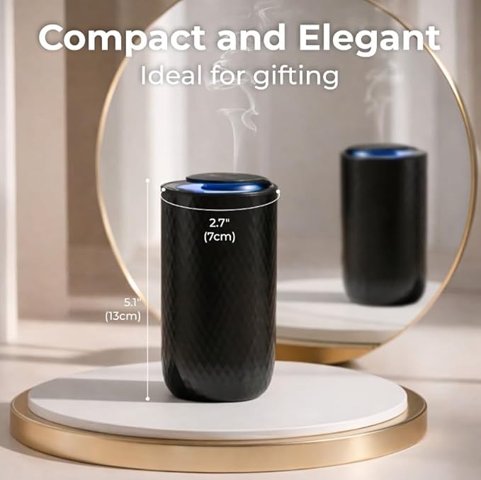 Waterless Essential Oil Diffuser – Portable Cordless Aromatherapy Diffuser for Home, Car & Office – 3 Mist Levels - 4 Timer Modes - 15ml Oil Capacity - USB-C Rechargeable - Bloomnest