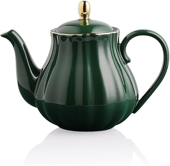 Sweejar Royal Teapot, Ceramic Tea Pot with Removable Stainless Steel Infuser, Blooming & Loose Leaf Teapot - 28 Ounce(Jade) - Bloomnest