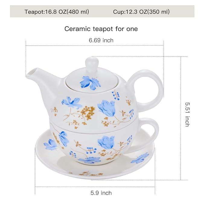 Tea for One Porcelain Teapot and Cup Set, Tea Set for One, Floral Teapot, Tea Set Gift for Women, Orchids - Bloomnest