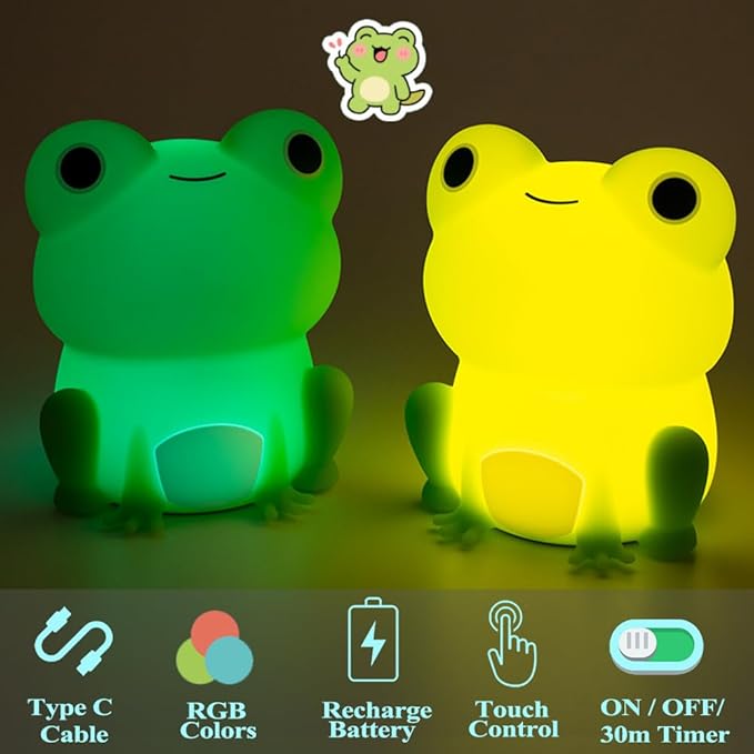 Frog Night Light, Frog Gifts, Cute Silicone Nursery Rechargeable Dimmable Bedside Lamp, Kids' Bedroom Decor, Gift for Children, Teens, Christmas Birthdays - Bloomnest
