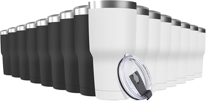 30oz Stainless Steel Travel Mug with Lid, 16 Pack Double Wall Vacuum Insulated Bulk Tumbler, Powder Coated Coffee Cup Suitable for Vehicle Cup Holders - Bloomnest