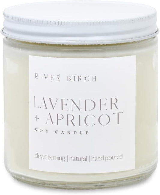 River Birch Candles Lavender + Apricot Scented Candle | Premium, All-Natural, Non-Toxic, Soy Wax | 16oz 90 Hr Burn Time | Cozy Relaxing Gifts for Home - Bloomnest
