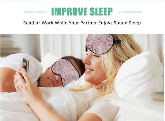 Leopard Skin Silk Sleep Mask Rose Gold Elegant Foil Effect Cheetah Men Women Adjustable Strap Eye Cover Eye Shade For Travel, Nap, Meditation - Bloomnest