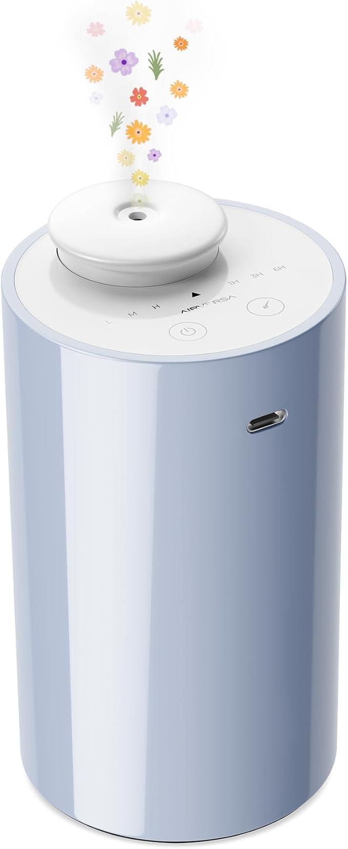 Waterless Diffuser for Essential Oil, Battery Operated Nebulizer, 0.7Fl.Oz./ 20mL Capacity, Mini Scent Air Machine, 3 Countdown Timers & 3 Mist Levels for Home, Room, Car, Office, AN6 Light Steel Blue - Bloomnest