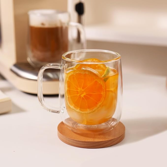 CNGLASS Large Double Wall Glass Coffee Mug 15.2oz,Clear Insulated Glass Espresso Cup with Big Handle,set of 1 - Bloomnest