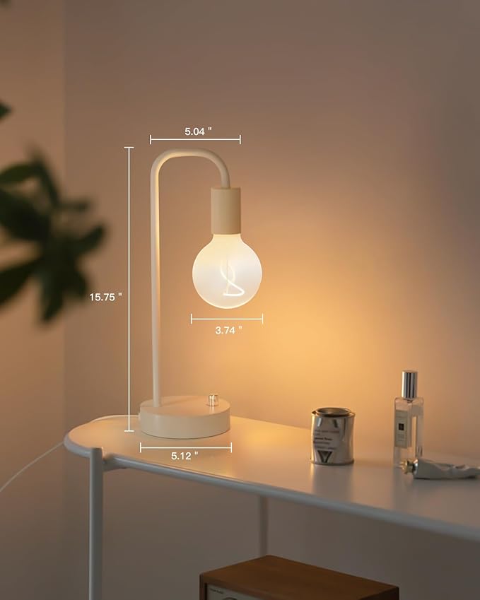 ONEWISH Industrial Small Table Lamp for Bedroom, Fully Dimmable Modern Beside Lamps with 2700K Warm Light Bulb for Kids Reading, White Nightstand Lamps for Living Room, Dorm,Home Office - Bloomnest