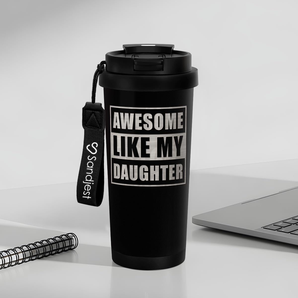 Dad Tumbler from Daughter - Stainless Steel 2-in-1 Lid Coffee Tumbler 18 oz, Awesome Like My Daughter Insulated Travel Mug Gift for Men Husband Dad, Birthday Christmas Father's Day