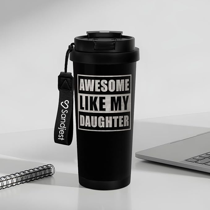 Dad Tumbler from Daughter - Stainless Steel 2-in-1 Lid Coffee Tumbler 18 oz, Awesome Like My Daughter Insulated Travel Mug Gift for Men Husband Dad, Birthday Christmas Father's Day - Bloomnest