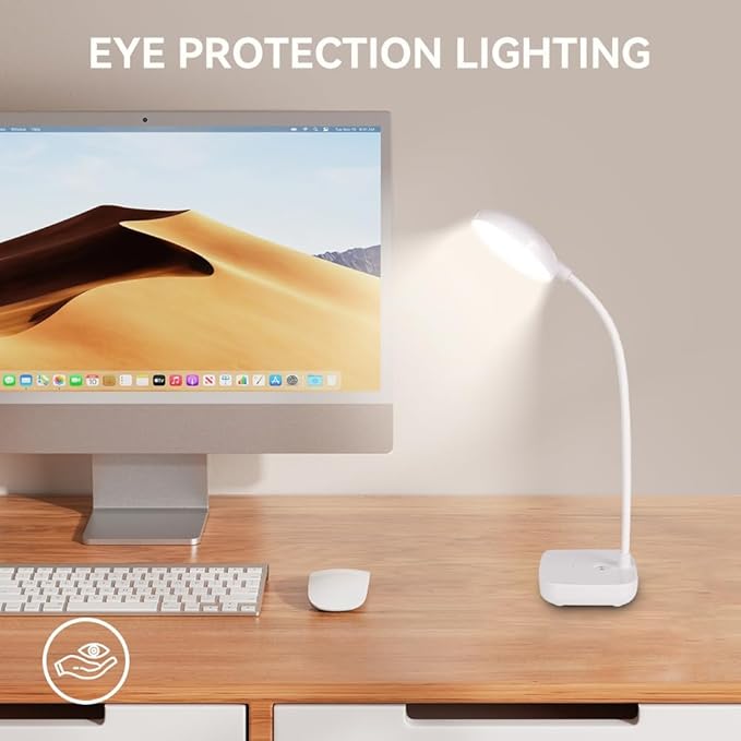 Battery Desk Lamp Light,Black,Cordless desk lamp rechargeable,Small gooseneck lamp for desk,400LM LED Light,3 Colors (White/Warm White/Warm),Adjustable brightness,360° Hose,20 LED for Bedroom&Reading - Bloomnest