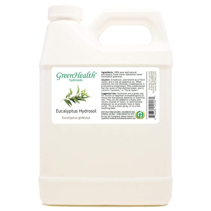 GreenHealth Eucalyptus Hydrosol (Floral Water) - 32 fl oz Plastic Jug w/Cap - 100% Pure (NOT Oil) - Bloomnest
