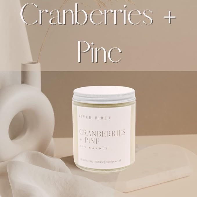 River Birch Candles Cranberries + Pine Scented Candle | Premium, All-Natural, Non-Toxic, Soy Candles | 8.5oz 40 Hr Burn Time | Cozy Relaxing Gifts for Home - Bloomnest